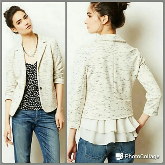 Anthropologie Cartonnier Cream Blazer w/ Flounce - Picture 2 of 9
